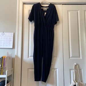 Anthropologie Velvet deep blue jumpsuit
